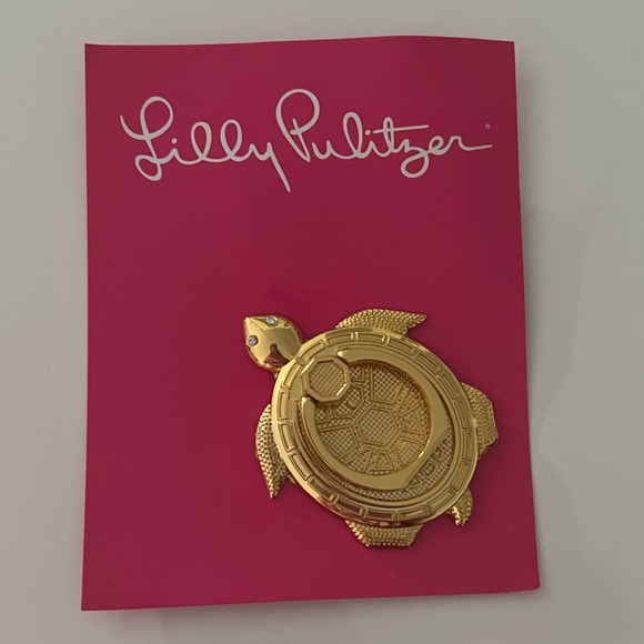 NWT Lilly Pulitzer Gold Metallic Turtle Phone Ring Adhesive Mount - Picture 2 of 10